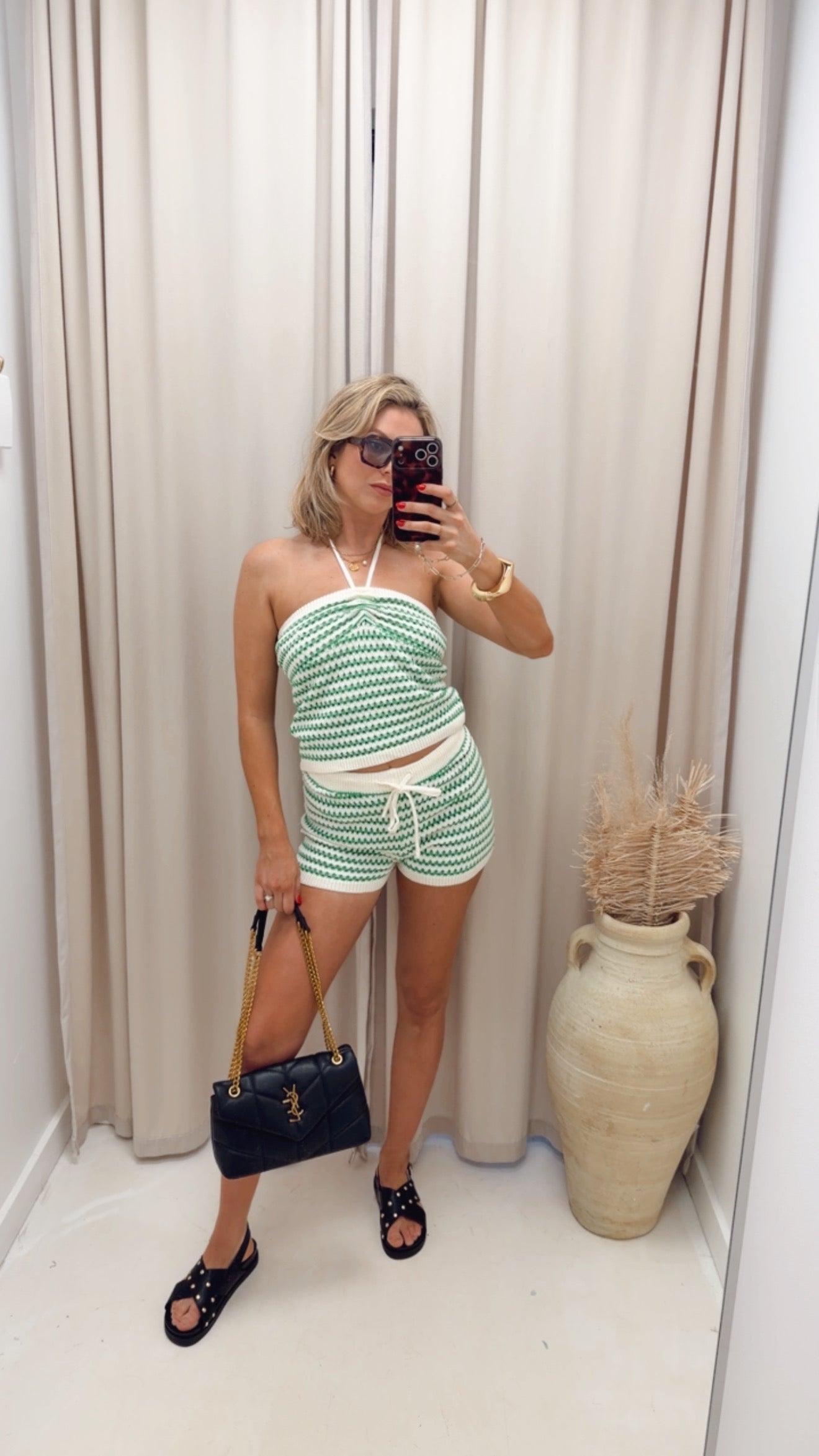 STRIPED TWO PIECE SHORT SET (GREEN)
