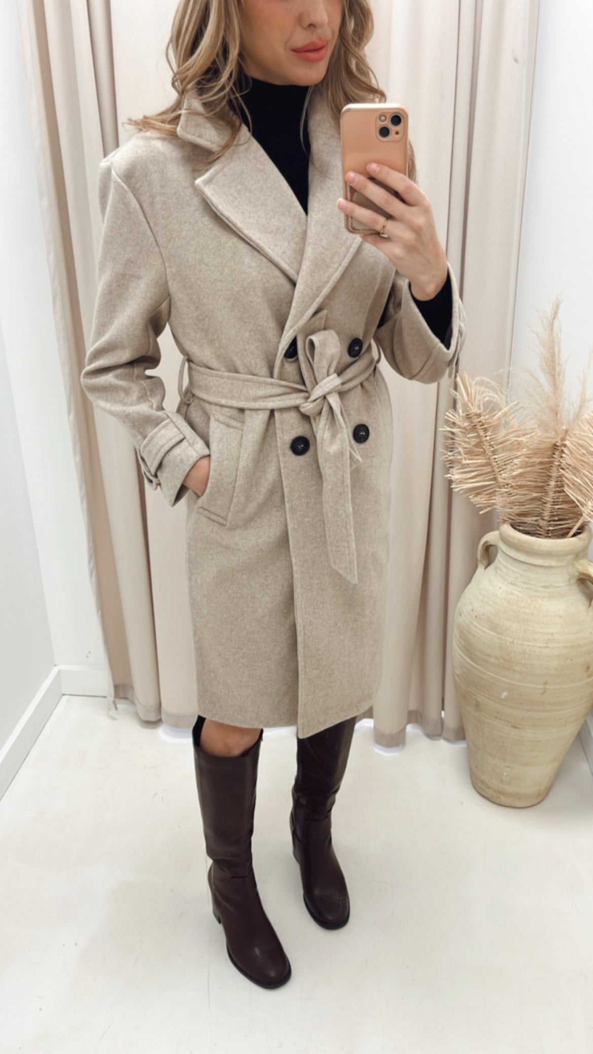 ANGELINA DOUBLE BREASTED WRAP COAT (OATMEAL)