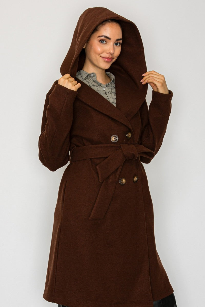 HALLIE HOODED DRESS COAT (BROWN)