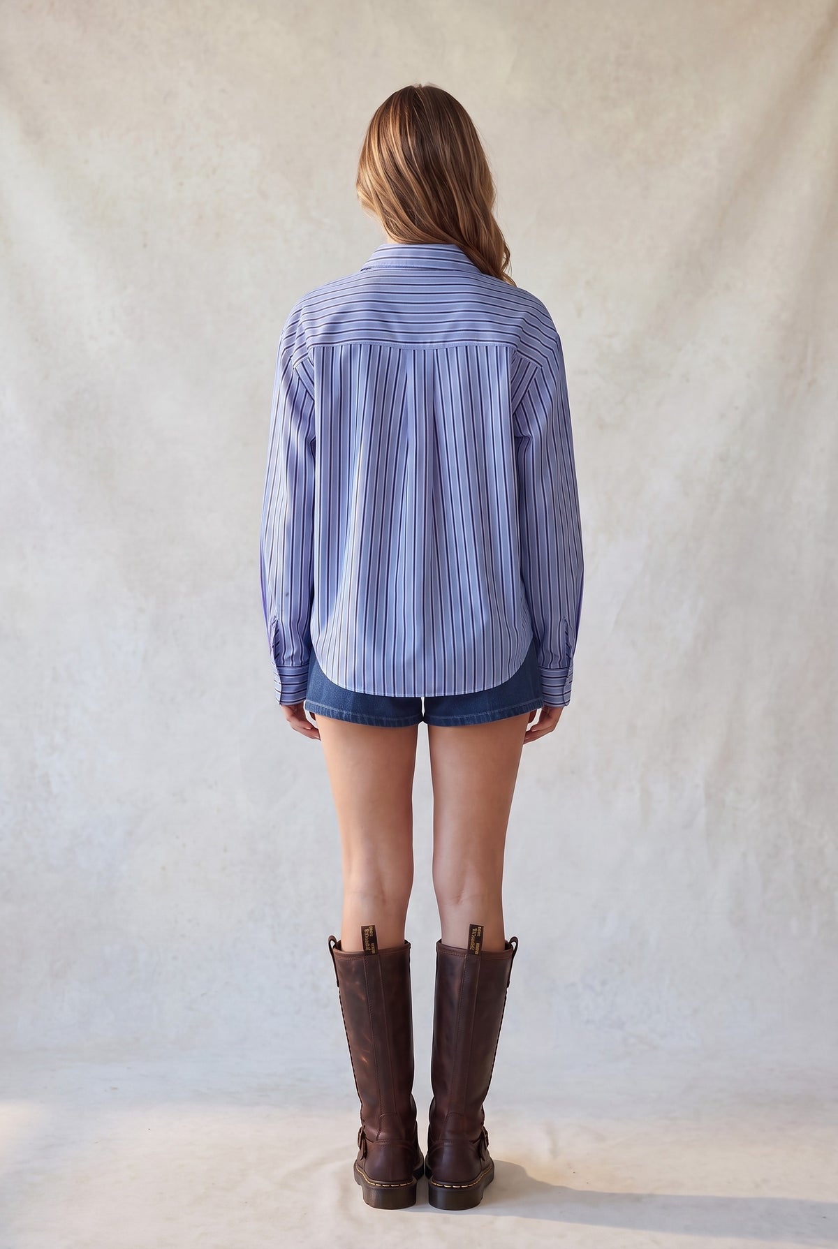 SOPHIE STRIPED BUTTON UP TOP (BLUE)