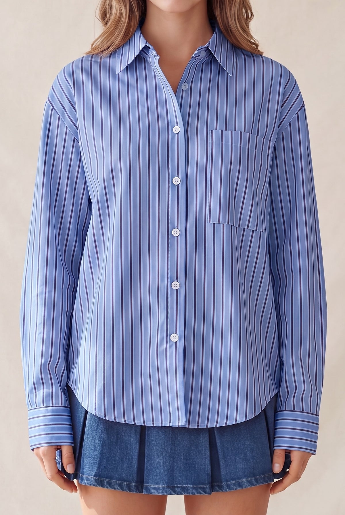 SOPHIE STRIPED BUTTON UP TOP (BLUE)