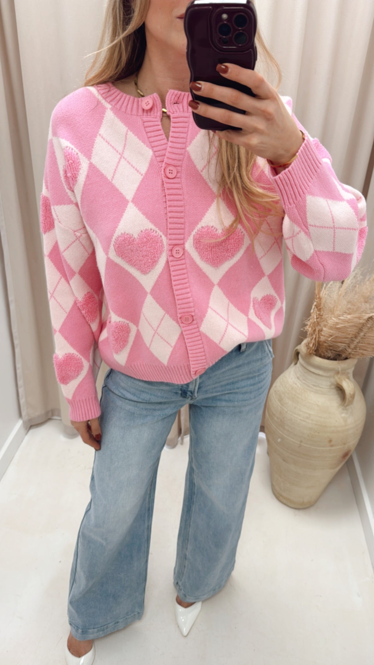 PINK HEART CARDIGAN (PINK)