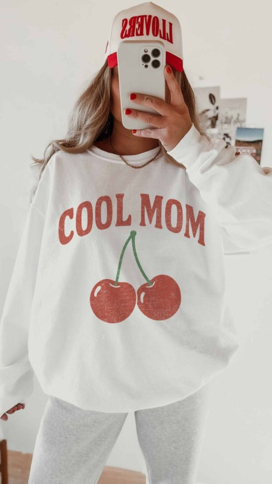COOL MOM CHERRY SWEATSHIRT (LIGHT GREY)
