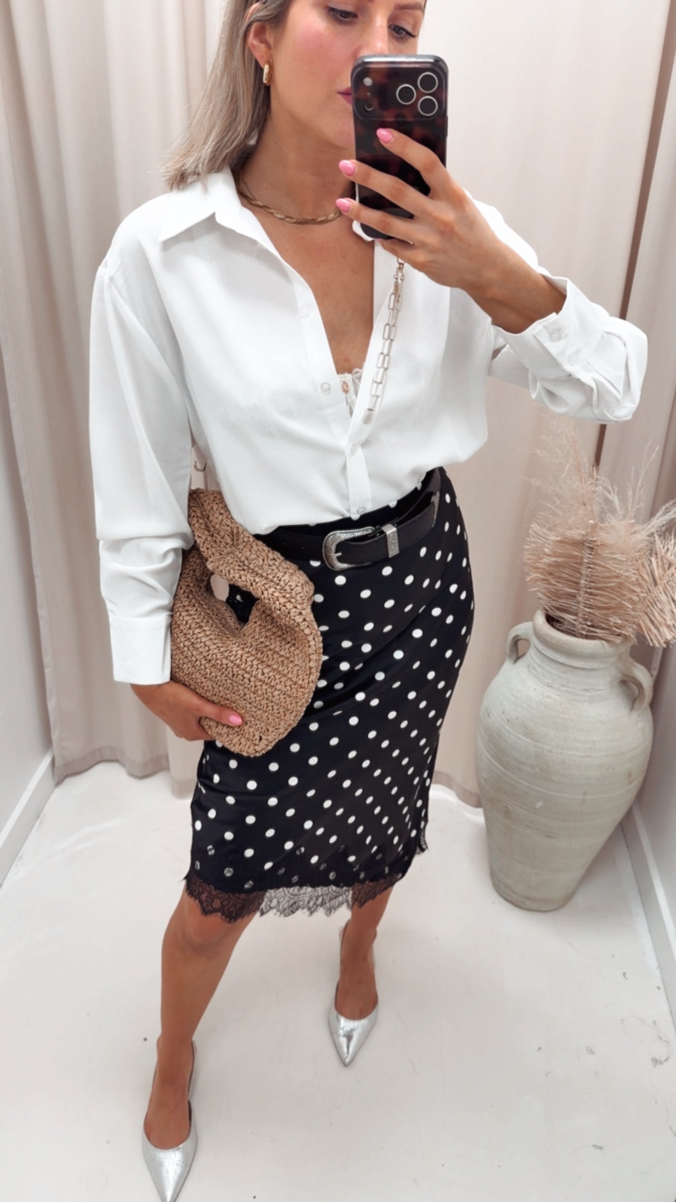 ONLBELLA SLANTED SATIN LACE SKIRT (2 COLOR OPTIONS)