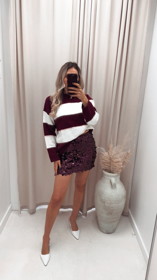 JADEL SEQUIN MINI SKIRT (WINE)