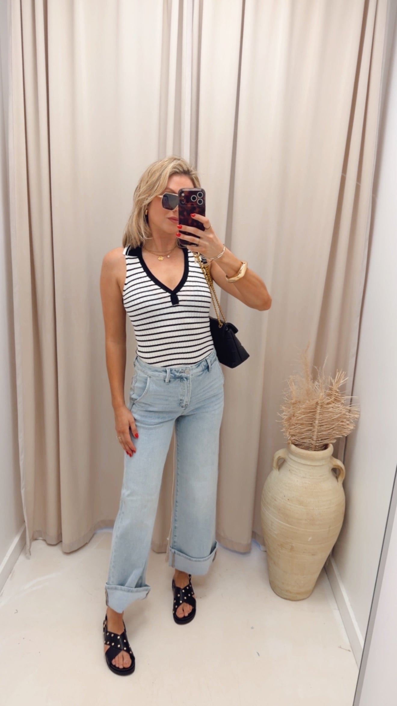 COLLARED STRIPE TOP