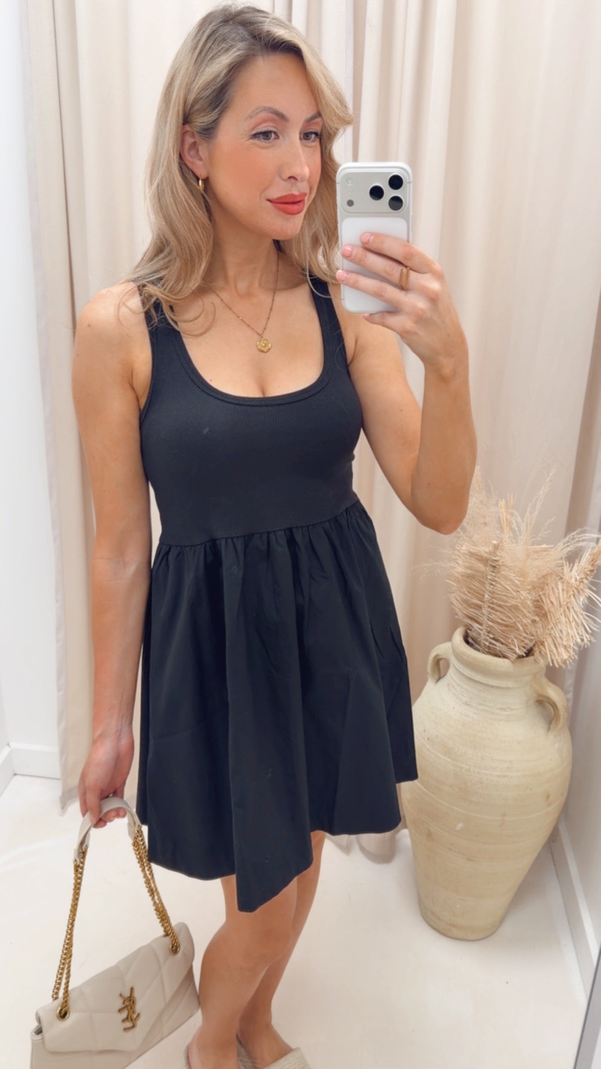 COMBINED KNIT & WOVEN DRESS WITH POCKET