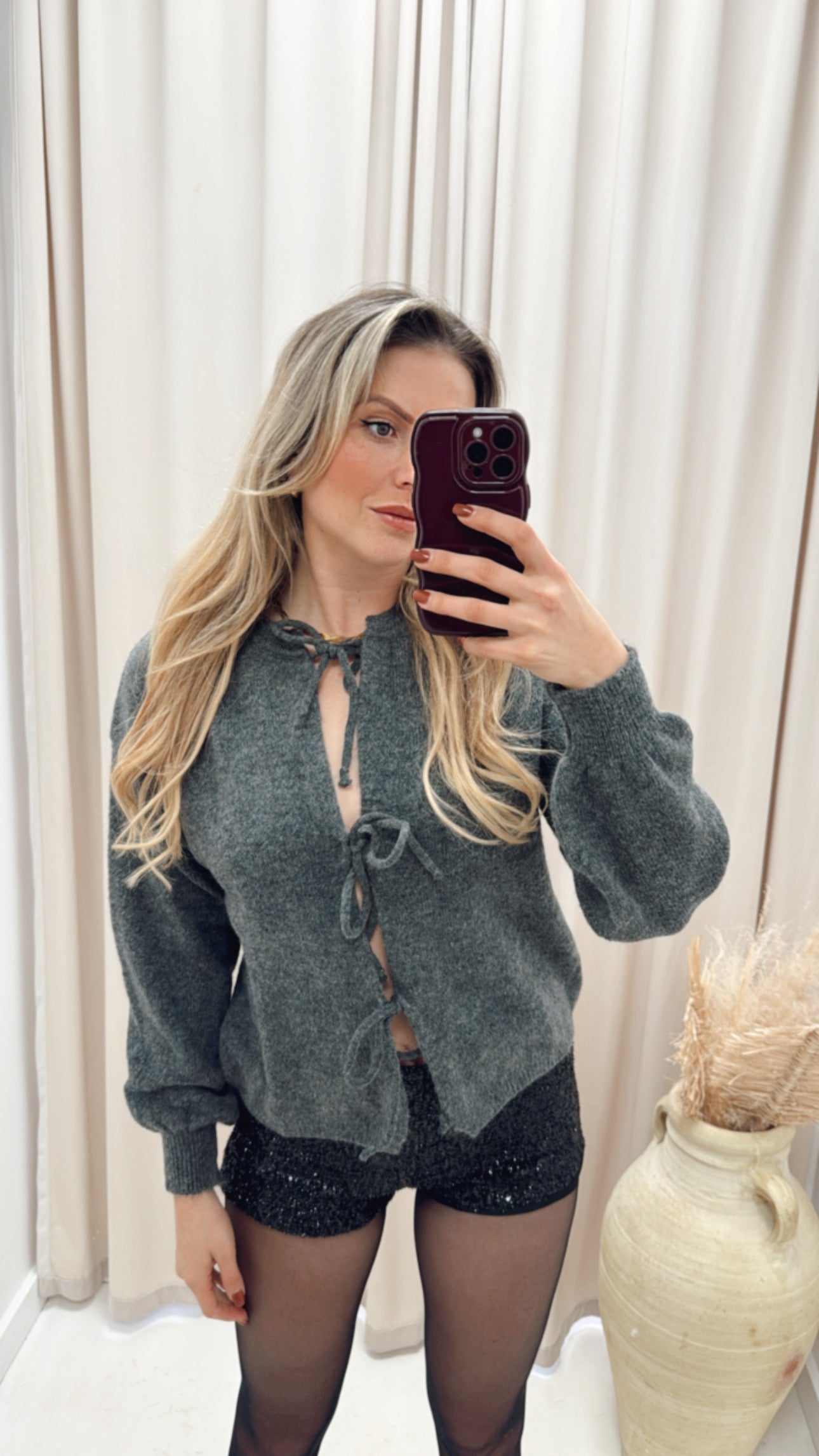 MONROE TIE BOW CARDIGAN (GREY)