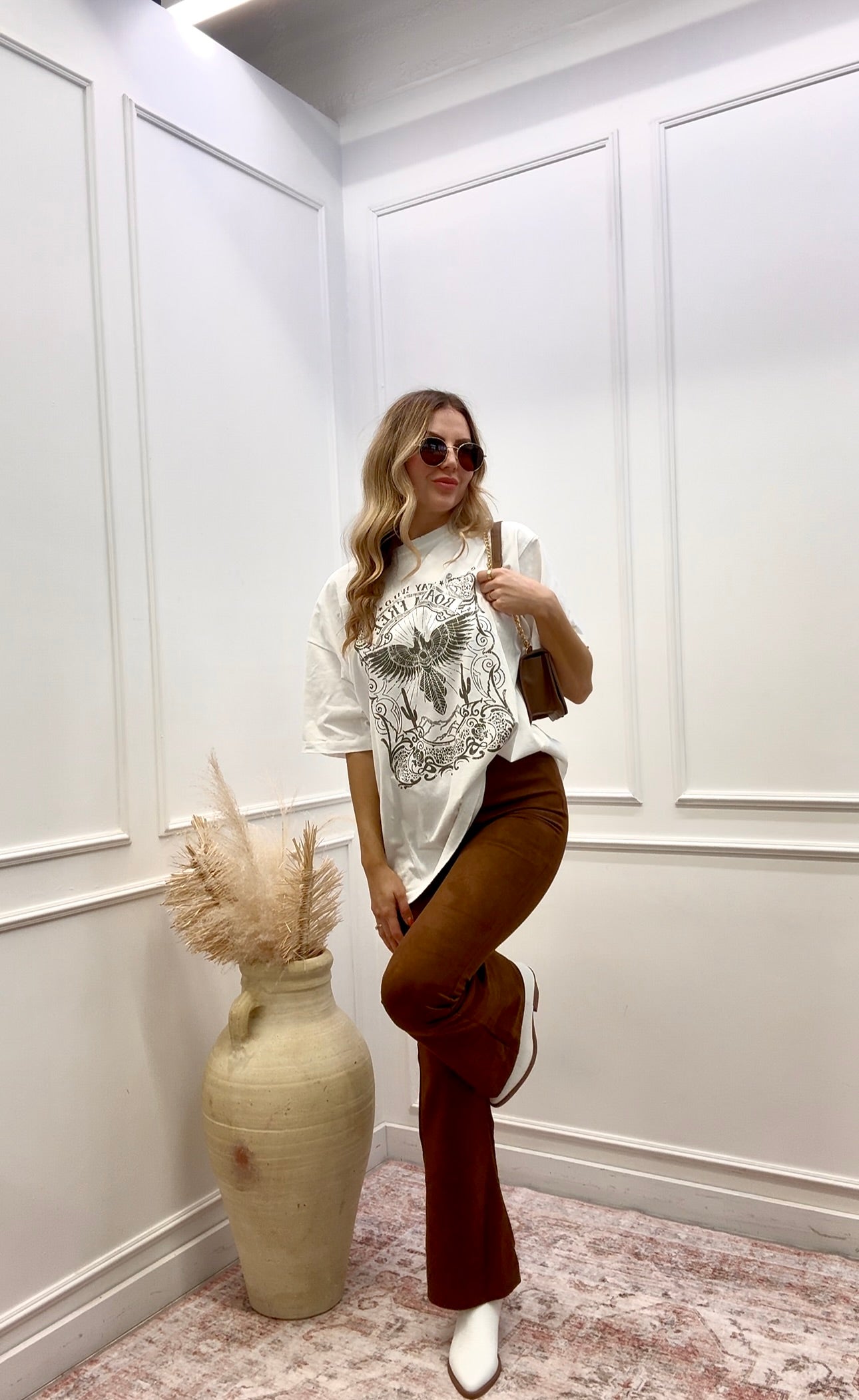 NEW LEONA SUEDE HIGH RISE FLARE PANTS (BROWN)