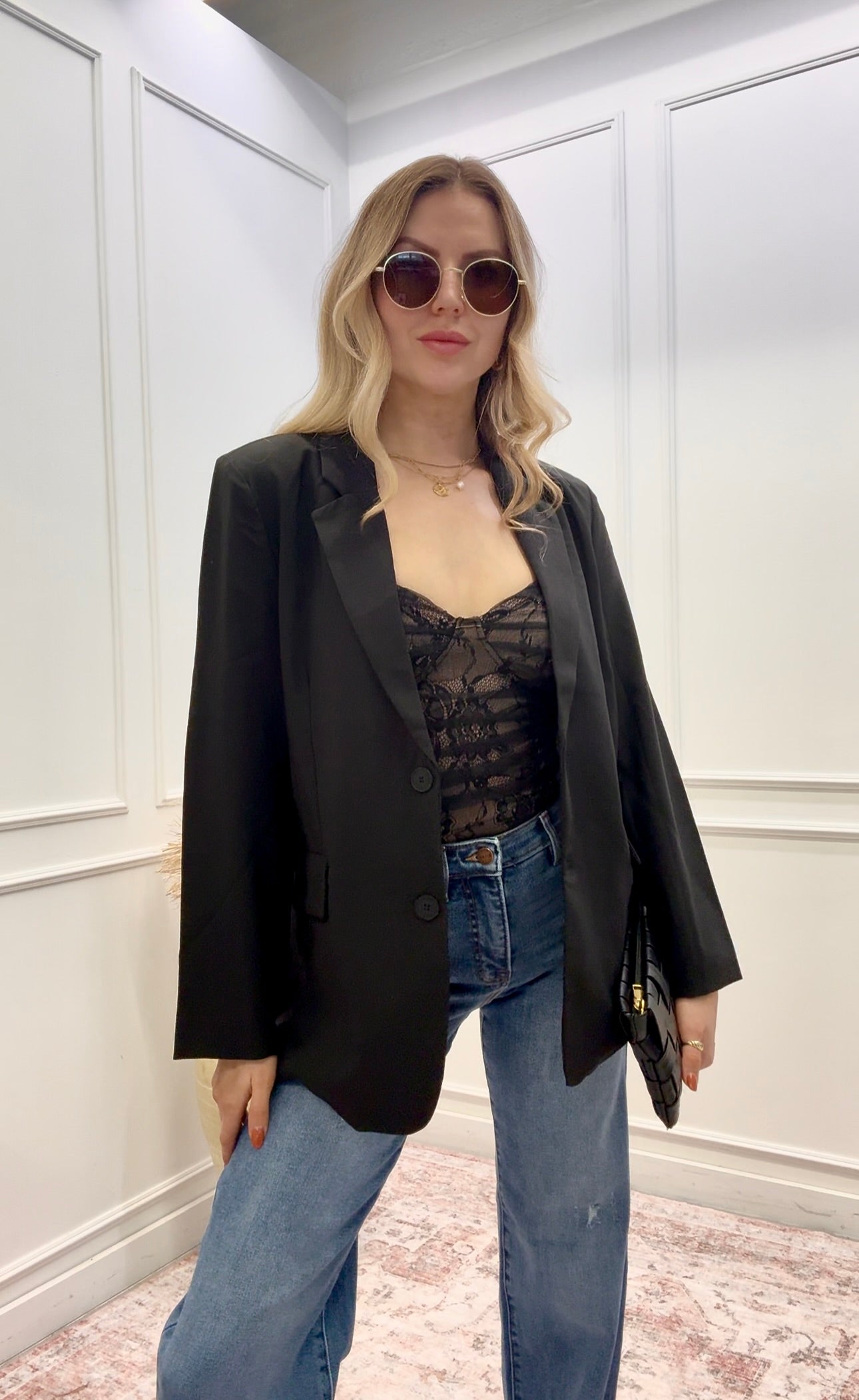 NEW STACEY BUTTON CLOSURE BLAZER (BLACK)