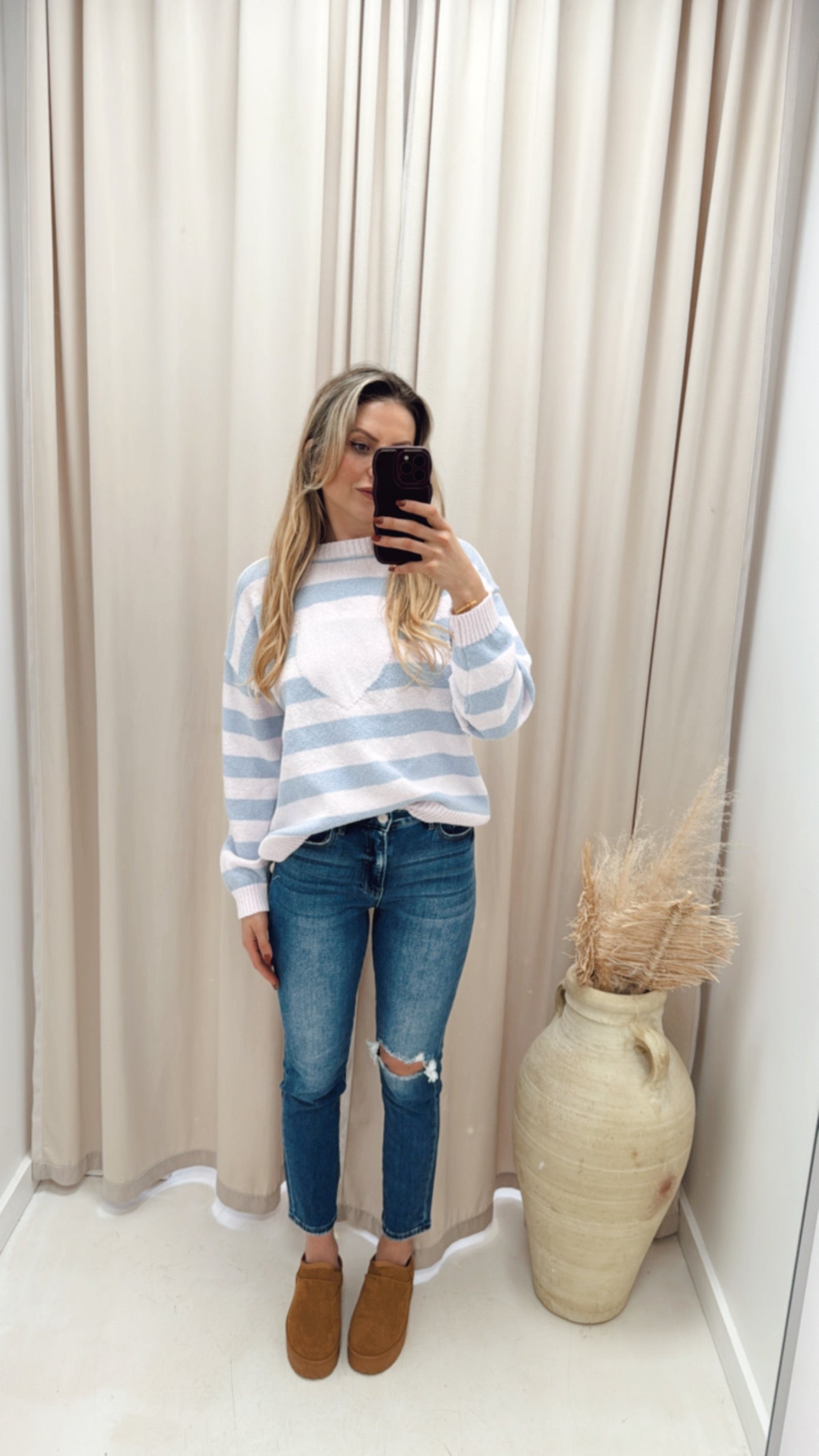 HEART STRIPED SWEATER (BLUE & PINK)