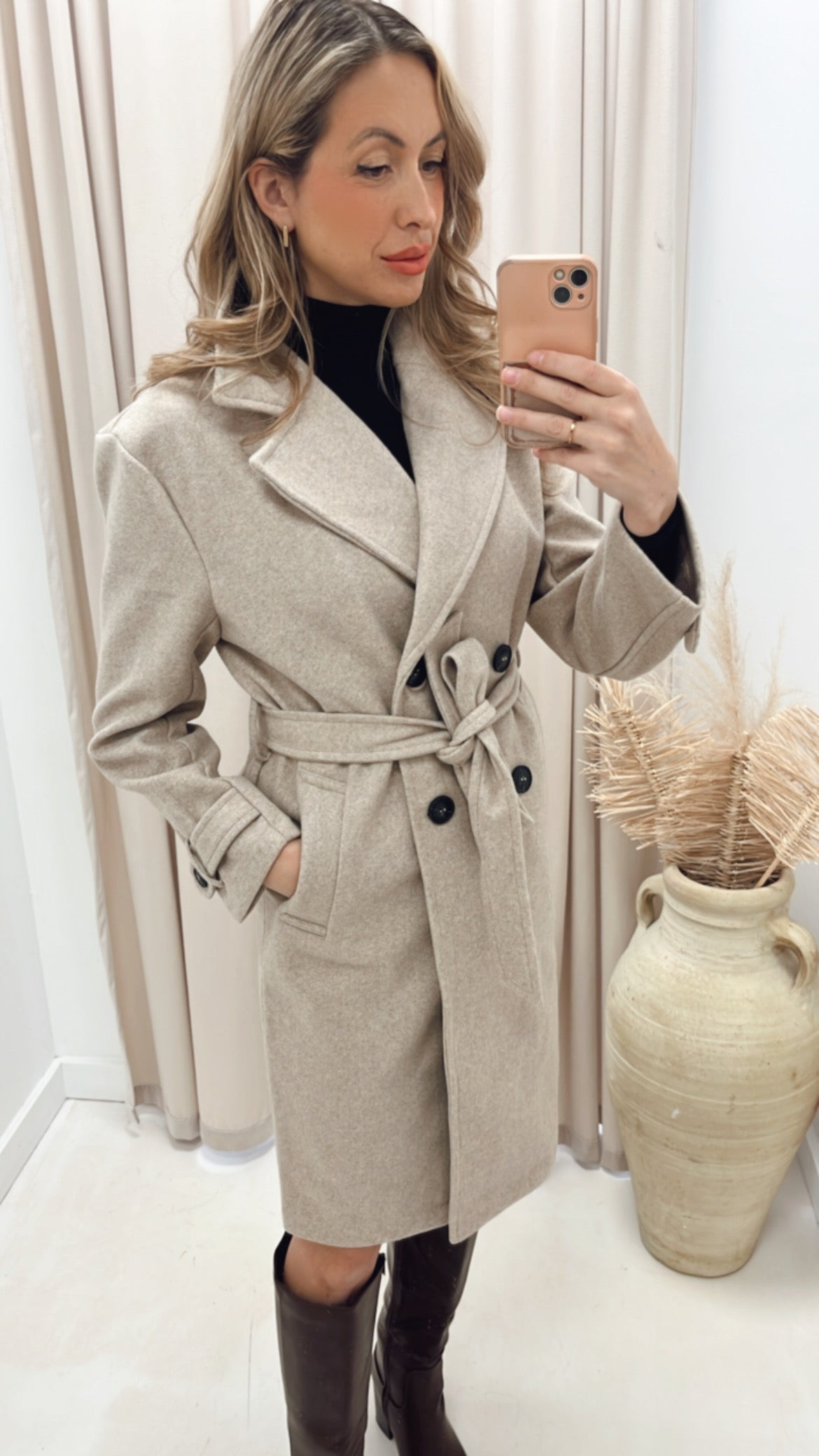 ANGELINA DOUBLE BREASTED WRAP COAT (OATMEAL)