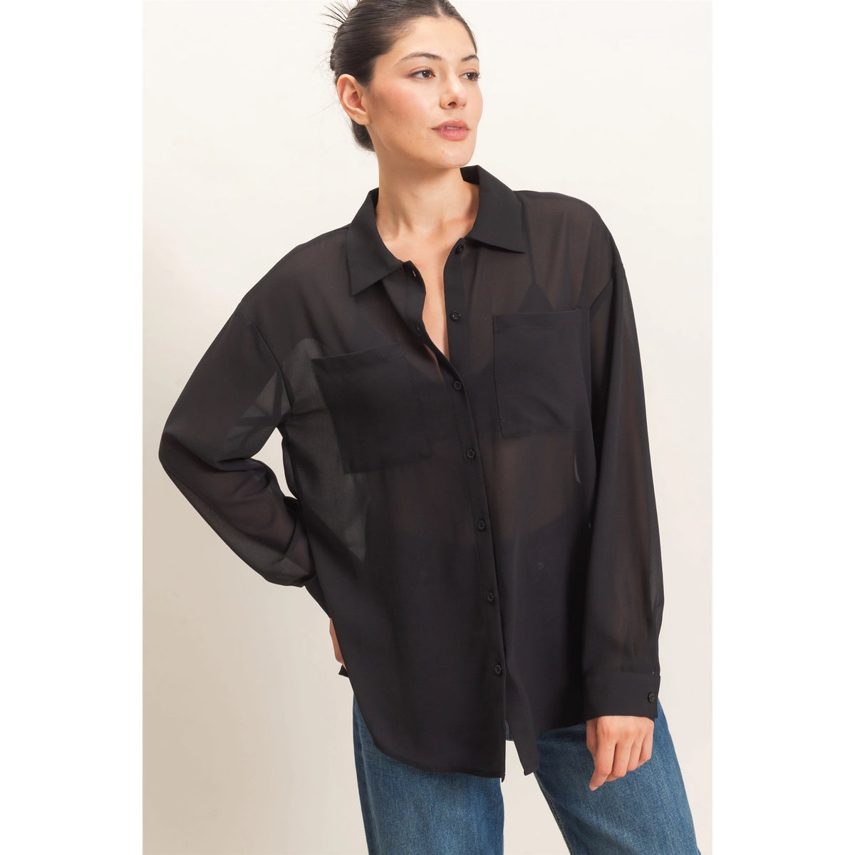 SHEER BUTTON UP (BLACK)