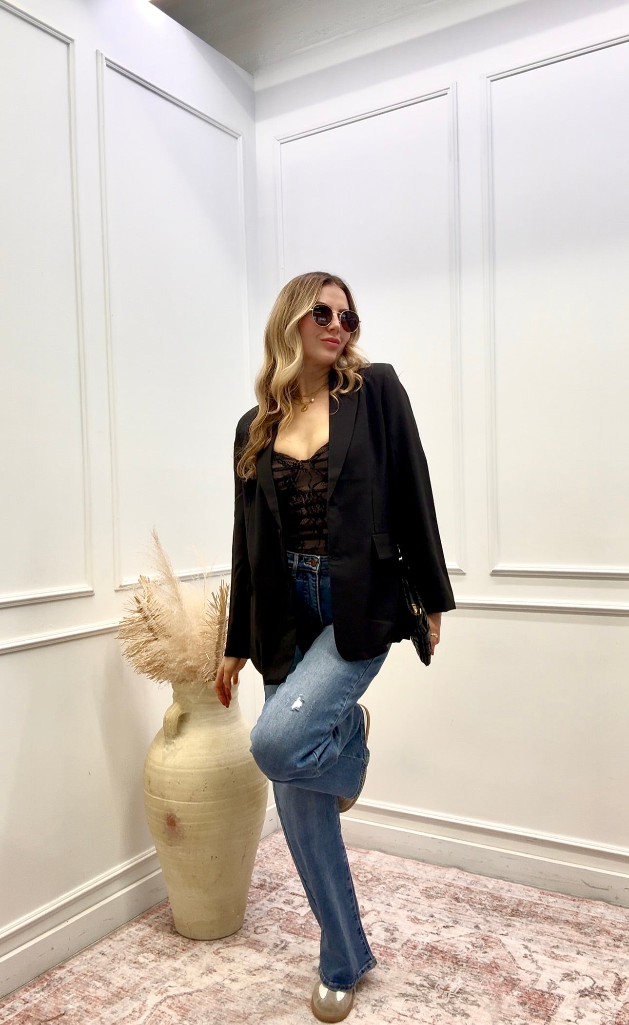 NEW STACEY BUTTON CLOSURE BLAZER (BLACK)