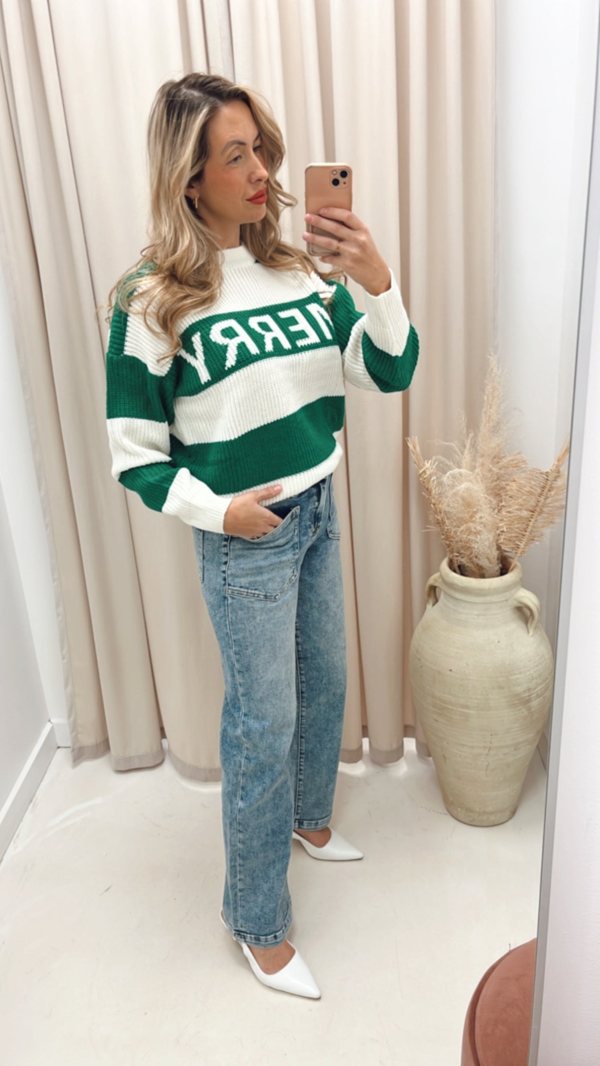 MERRY CHRISTMAS KNIT SWEATER (GREEN)