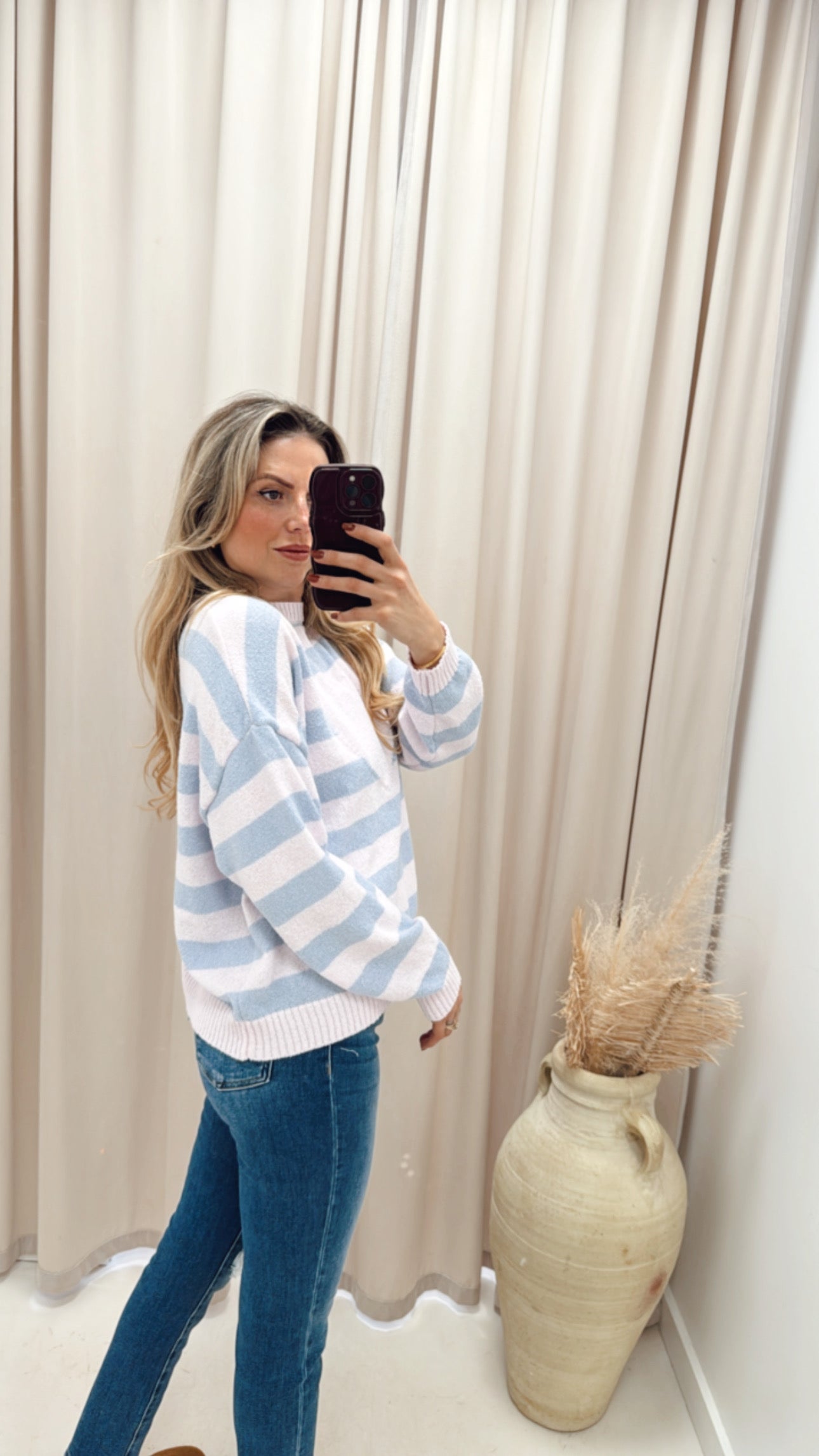HEART STRIPED SWEATER (BLUE & PINK)