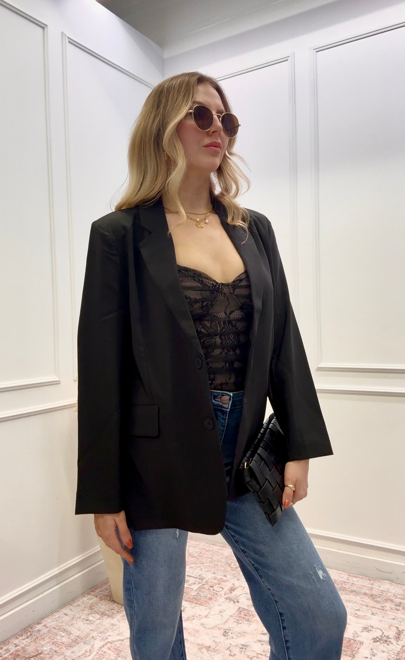NEW STACEY BUTTON CLOSURE BLAZER (BLACK)
