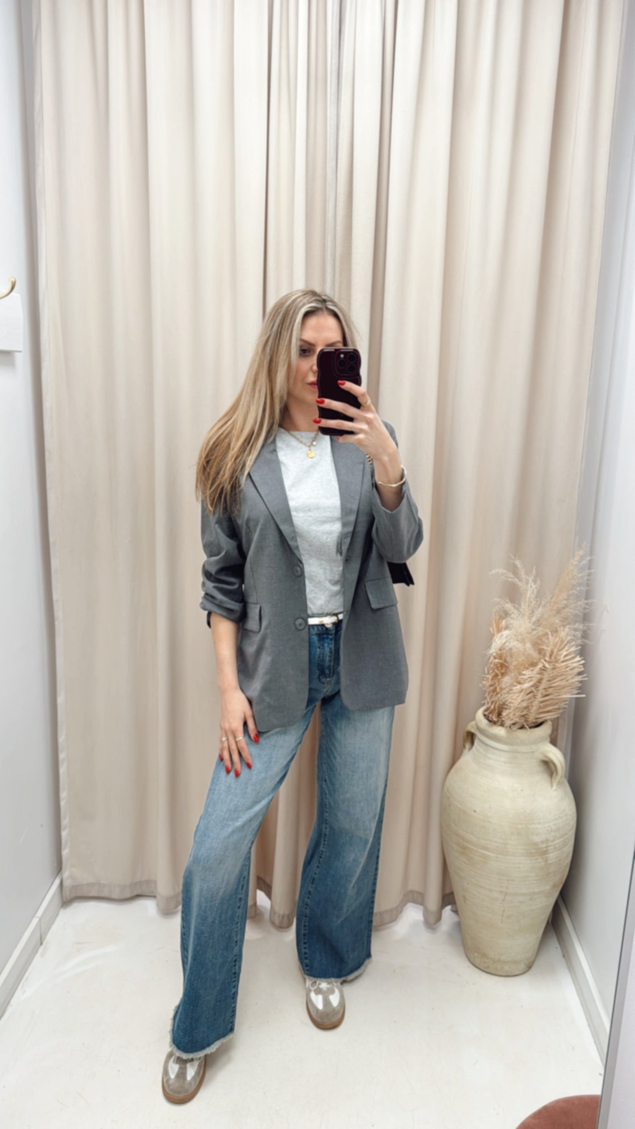 NEW STACEY BUTTON CLOSURE BLAZER (GREY)