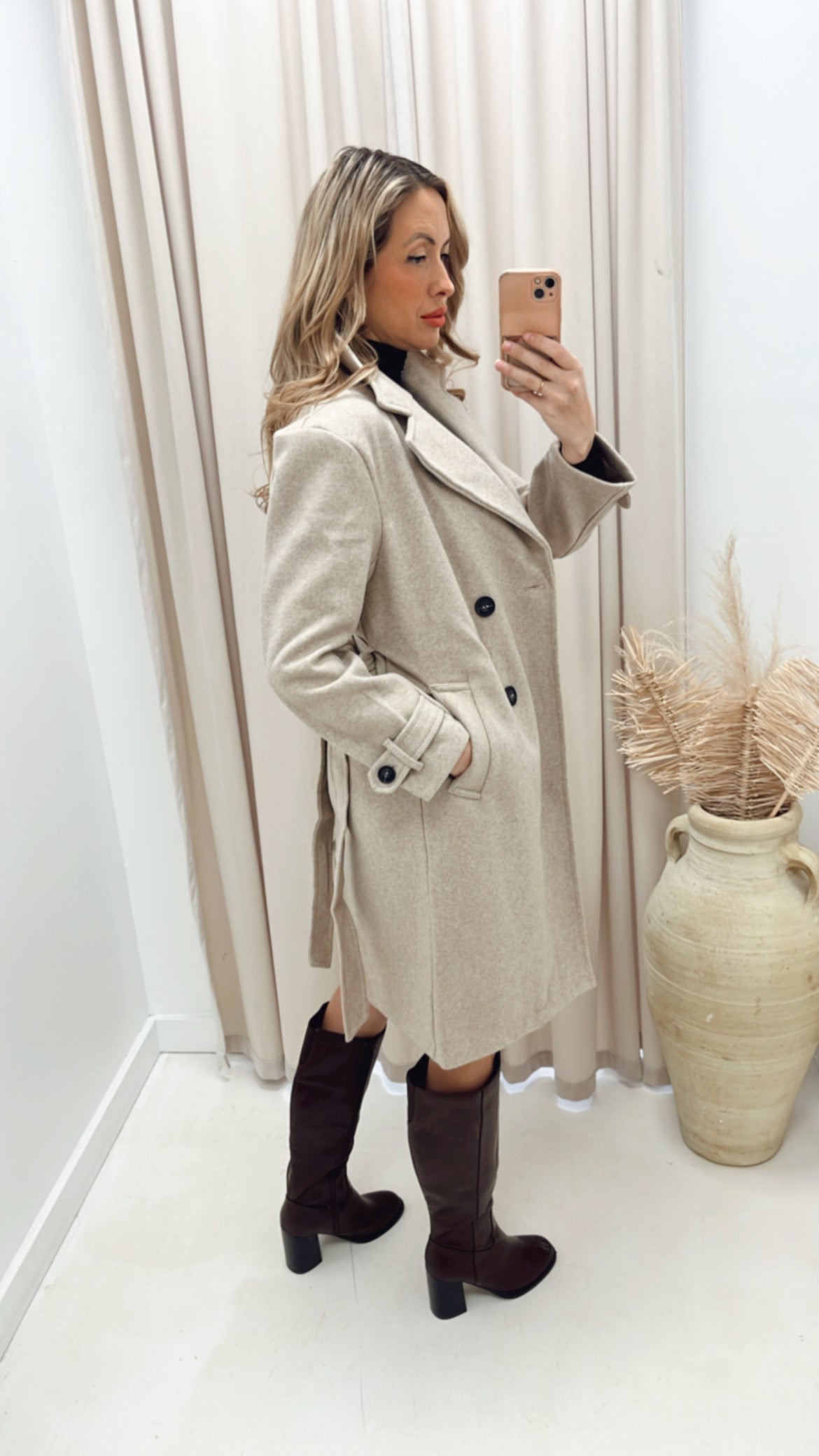 ANGELINA DOUBLE BREASTED WRAP COAT (OATMEAL)