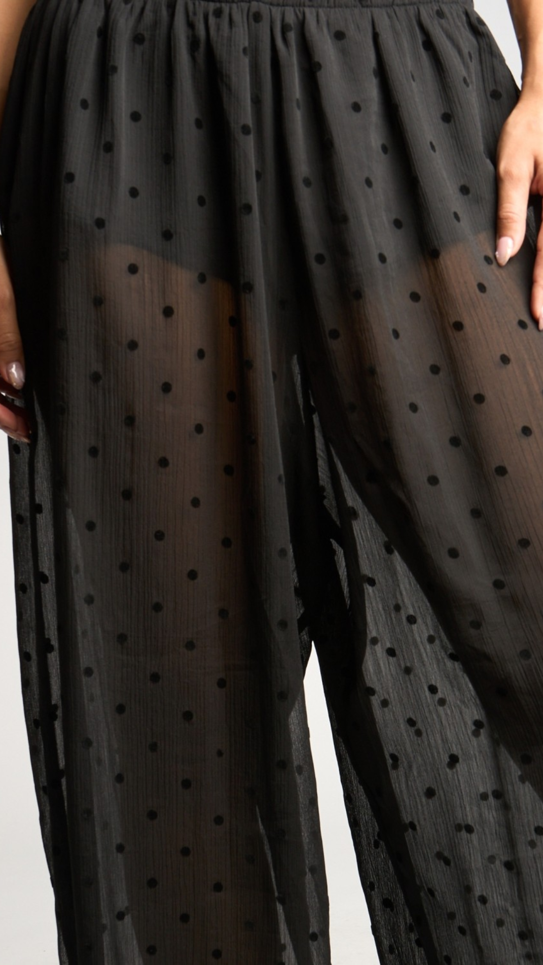 FLOCKED POLKA DOT HAREM PANTS