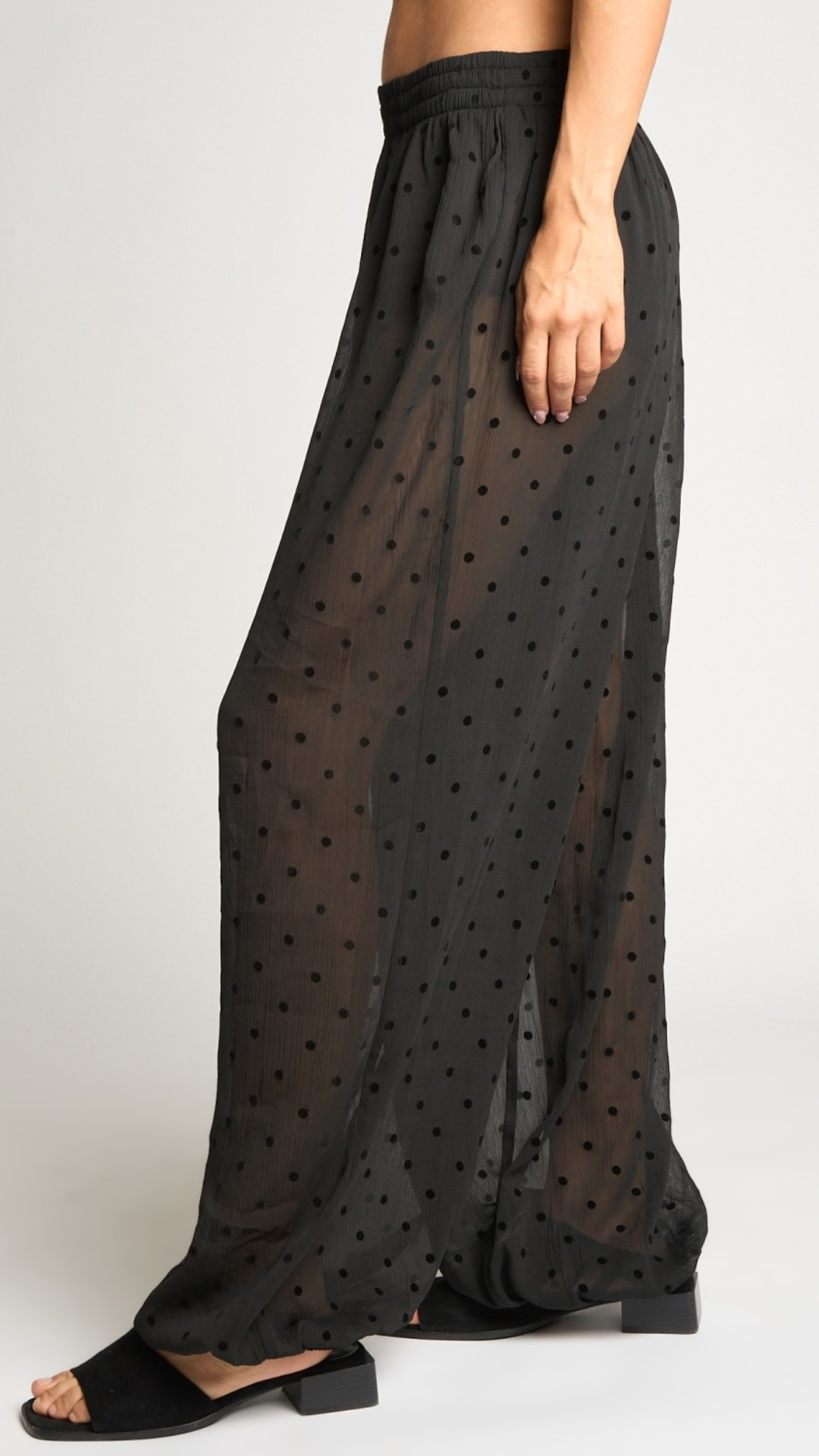FLOCKED POLKA DOT HAREM PANTS