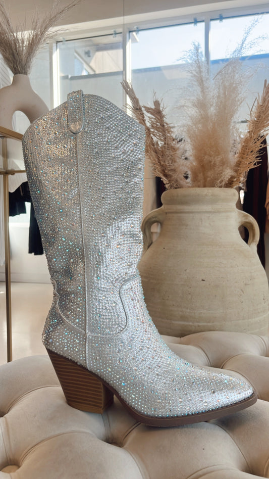 NEW ICON RHINESTONE COWBOY BOOT  (SILVER)