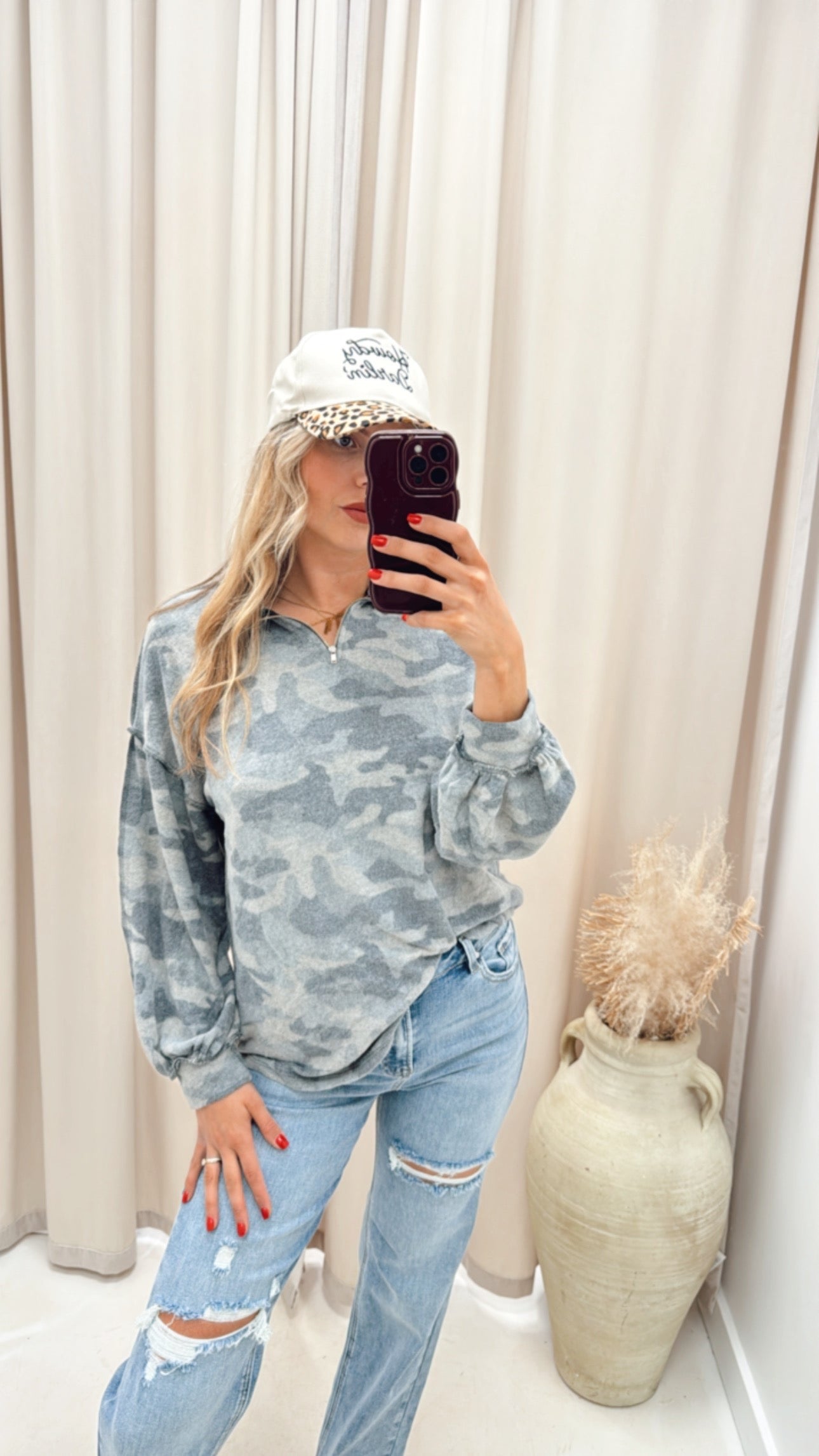 NEW MELISSA 1/4 ZIP UP TOP (CAMO)