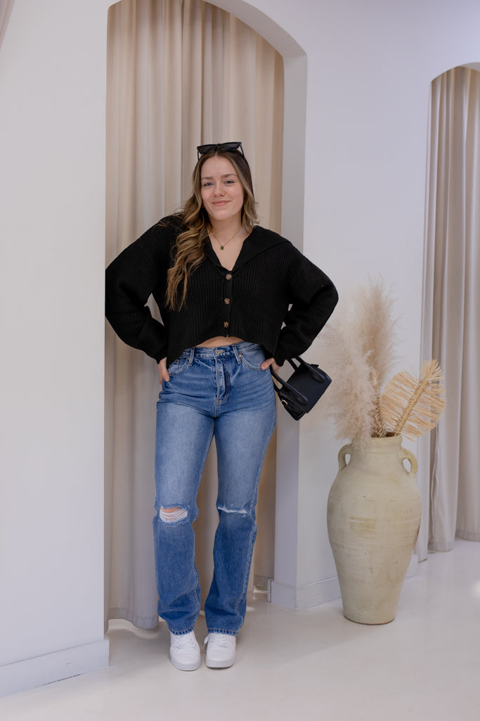 NEW LAUREN KNIT V-NECK SWEATER (BLACK)