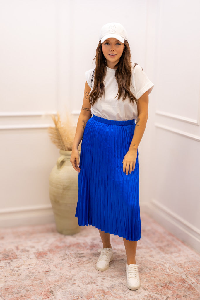 NEW SERENA PLEATED MIDI SKIRT (ROYAL BLUE)