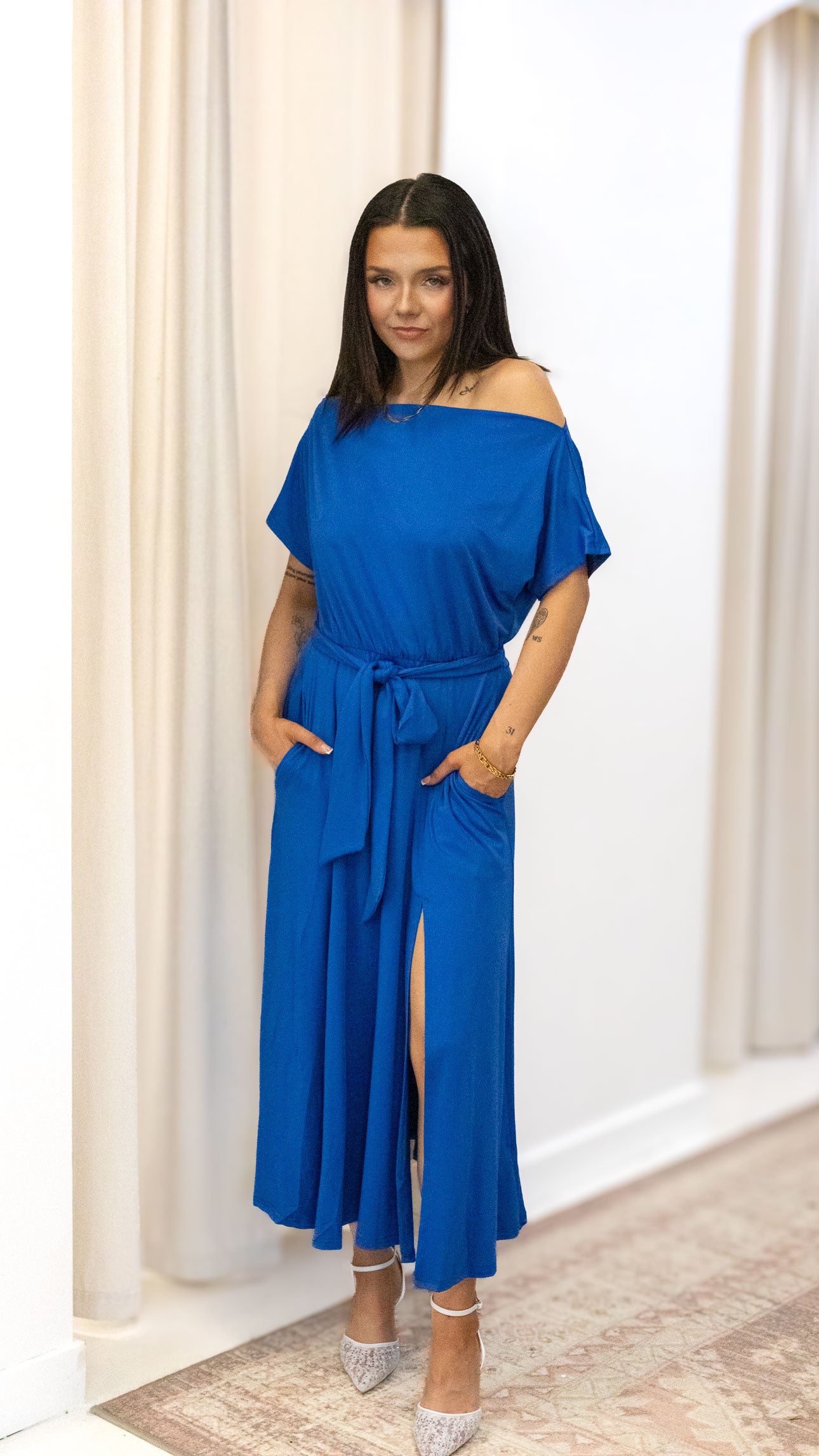 LOOSE FIT STRETCH MIDI DRESS