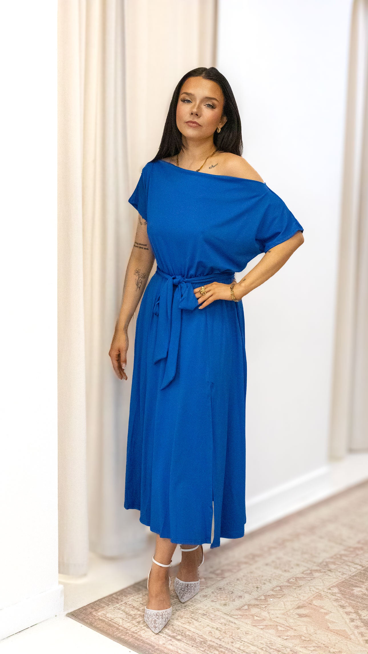 LOOSE FIT STRETCH MIDI DRESS