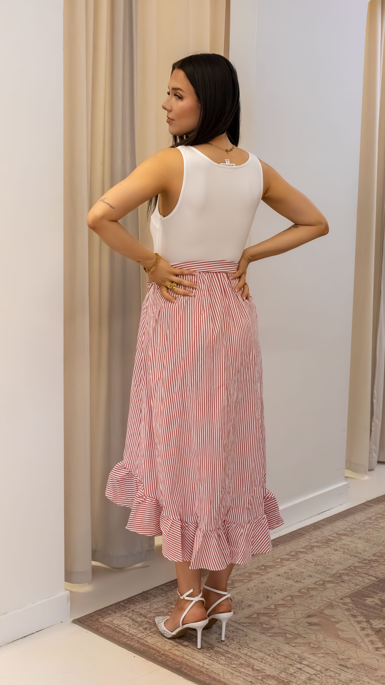 SLEEVELESS KNIT TOP STRIPED LONG DRESS