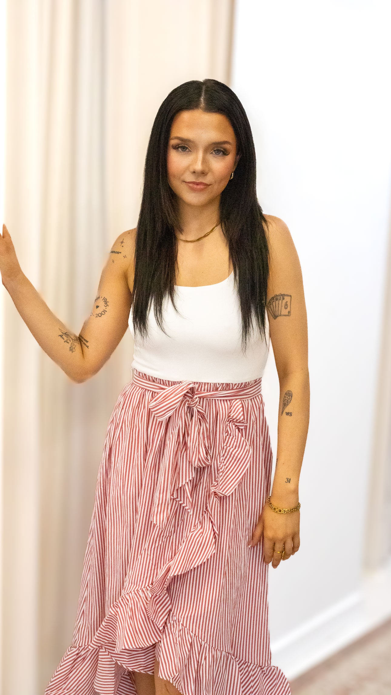 SLEEVELESS KNIT TOP STRIPED LONG DRESS