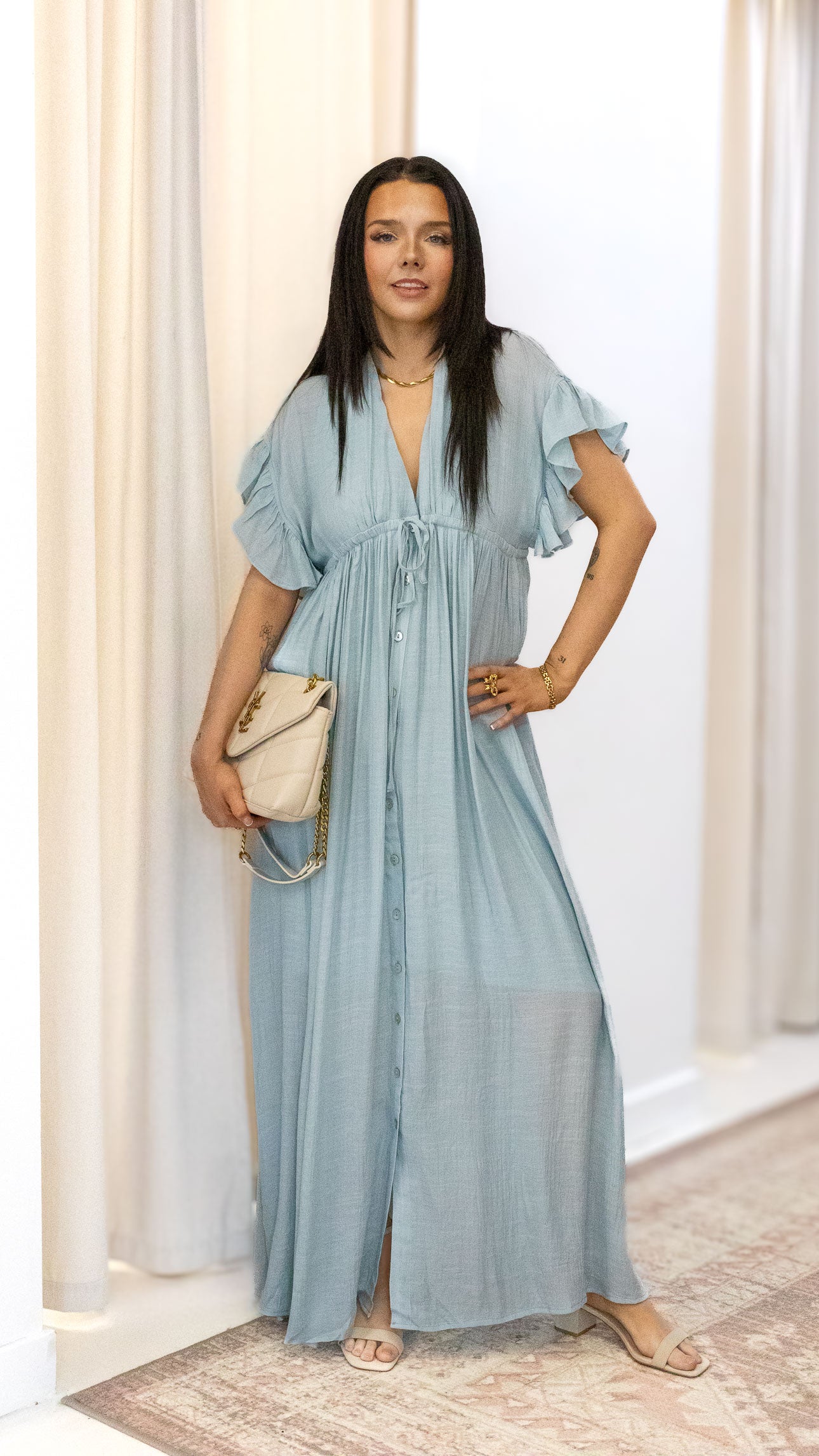 ROMANTIC BOHEMIAN FLOWY MAXI DRESS (BLUE & PINK)