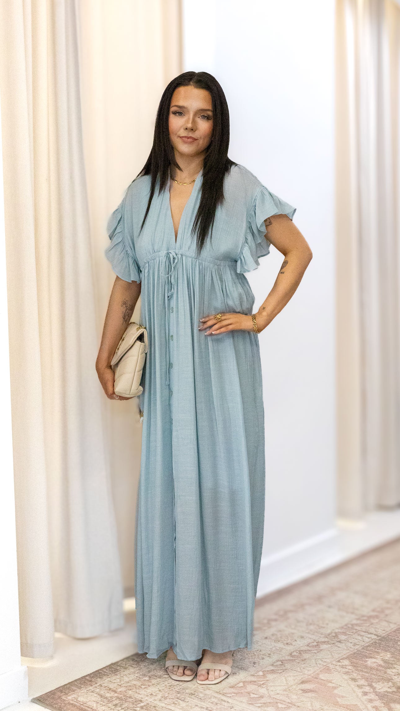 ROMANTIC BOHEMIAN FLOWY MAXI DRESS (BLUE & PINK)