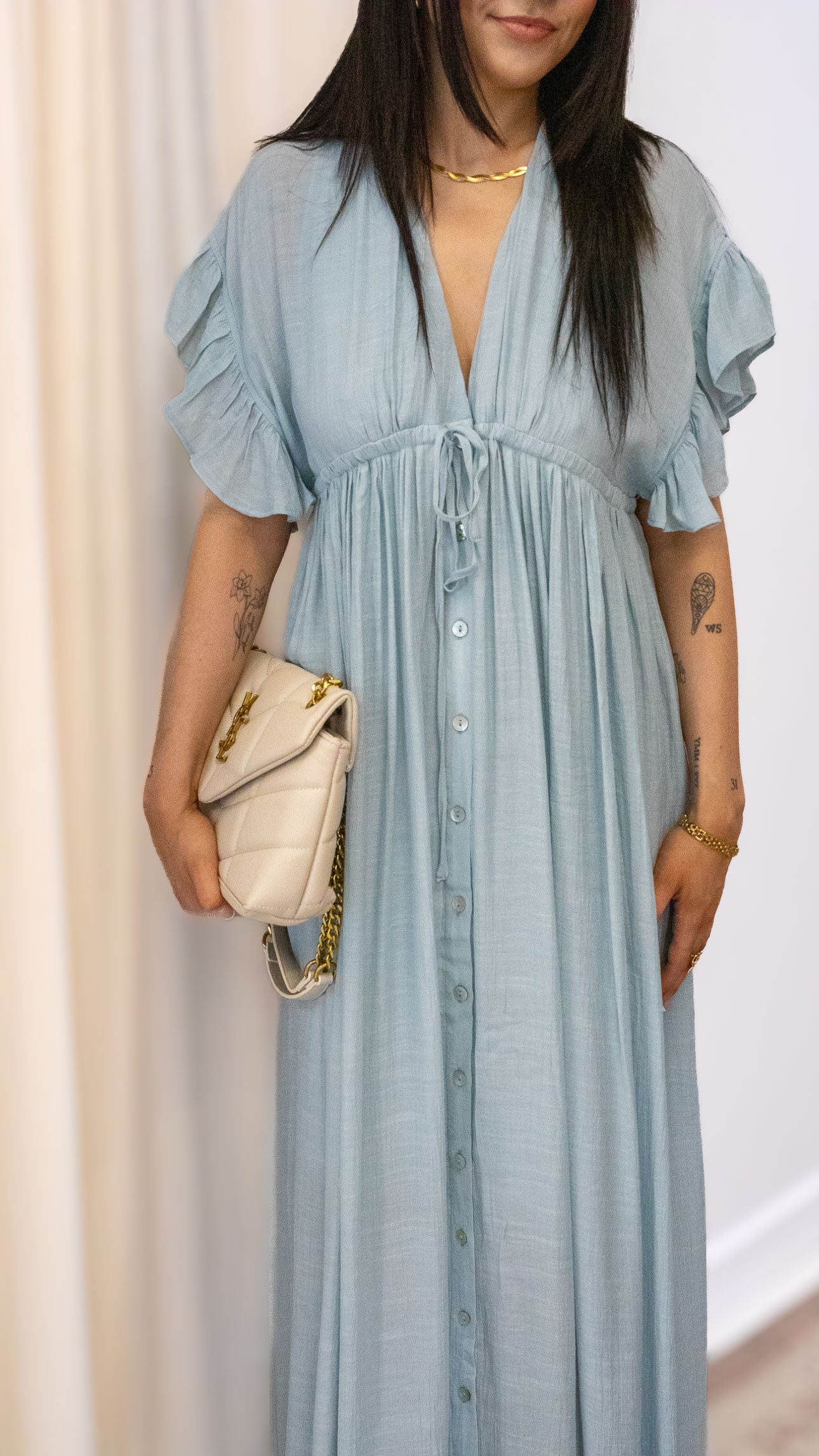 ROMANTIC BOHEMIAN FLOWY MAXI DRESS (BLUE & PINK)
