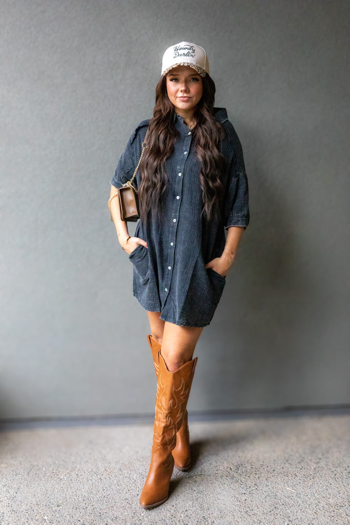NATALIA MINI SHIRT DRESS (WASHED BLACK)