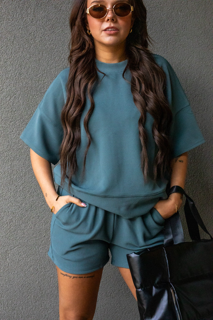 TALIN TWO PIECE SHORT SET (TEAL)