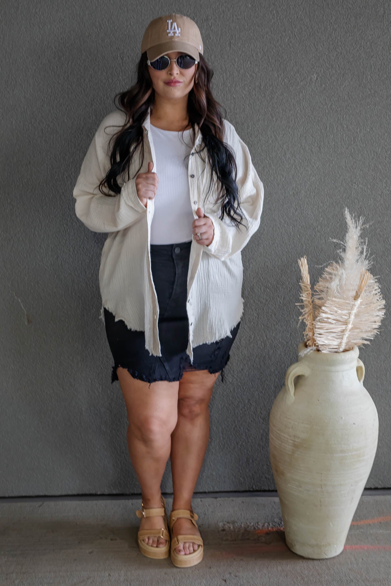 DARIA BUTTON UP GAUZE SHIRT (LIGHT BEIGE)