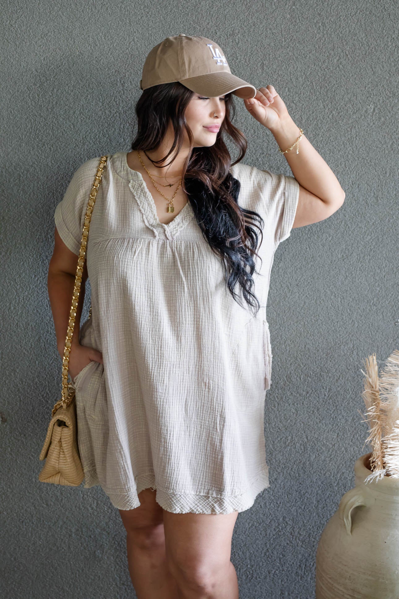 ARIANE DOUBLE GAUZE SHIRT DRESS (SAND BEIGE)