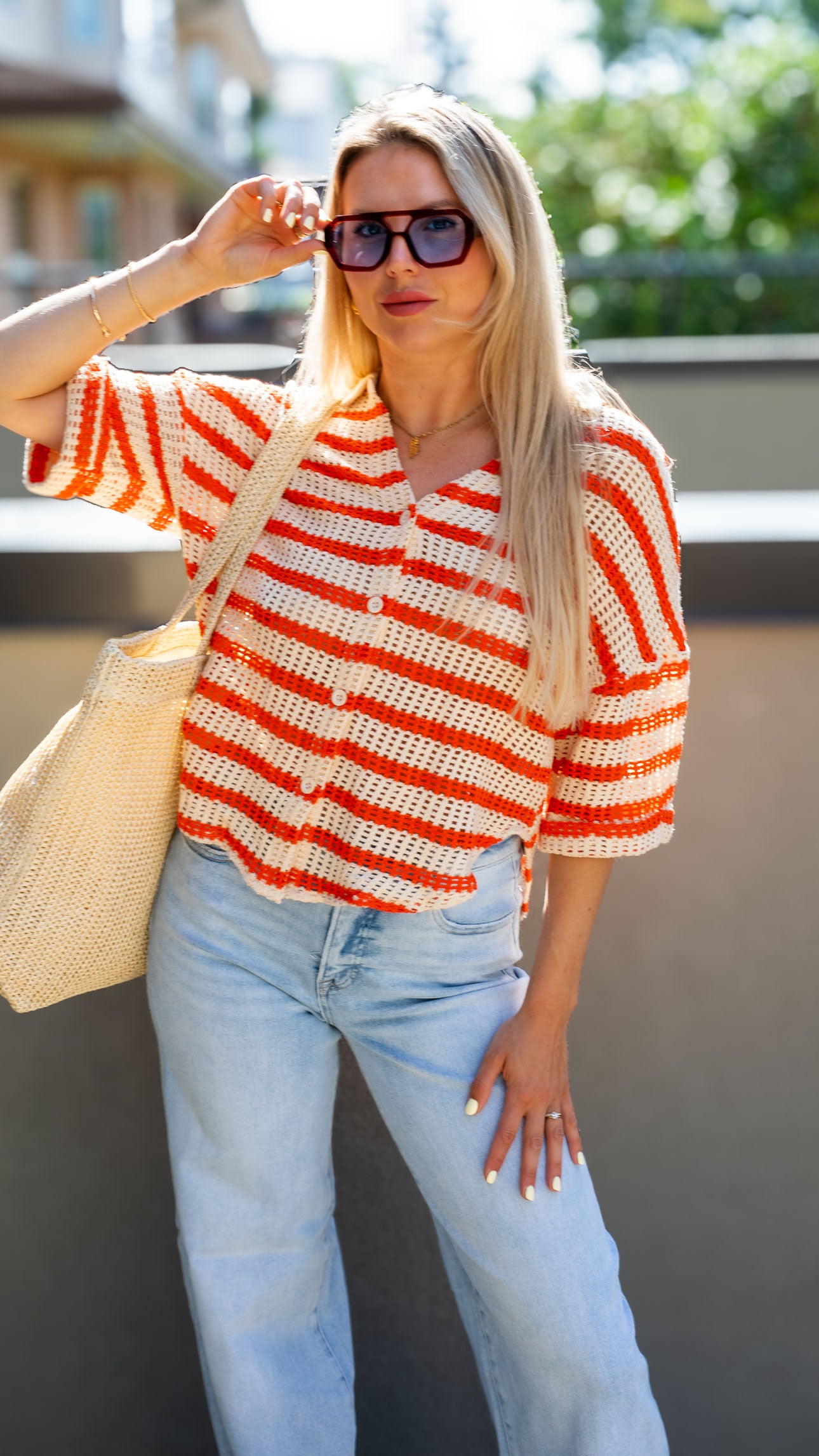 MAE CROCHET STRIPE TOP (ORANGE)