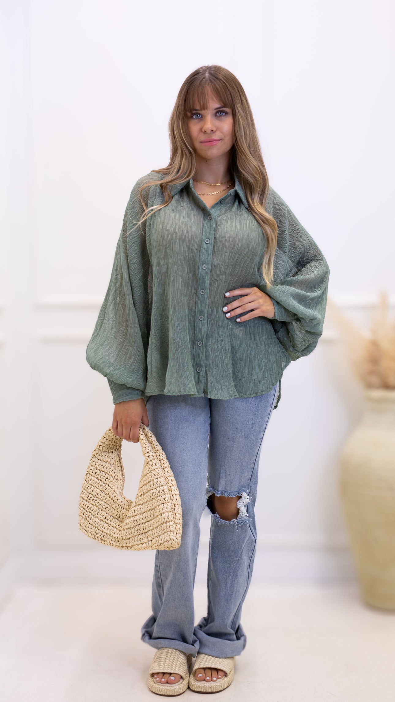 NEW DENVER BUTTON UP BLOUSE (SAGE)