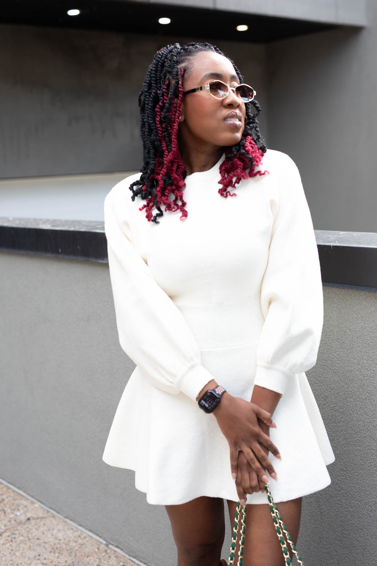 GENIVEVE FIT & FLARE SWEATER DRESS | IVORY | (BEST SELLER)