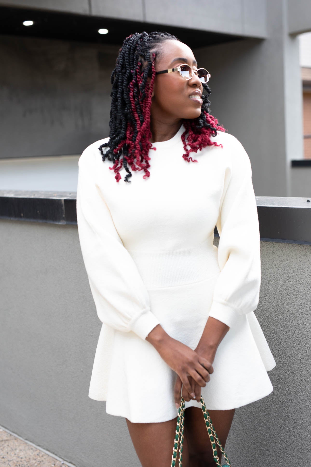 GENIVEVE FIT & FLARE SWEATER DRESS | IVORY | (BEST SELLER)