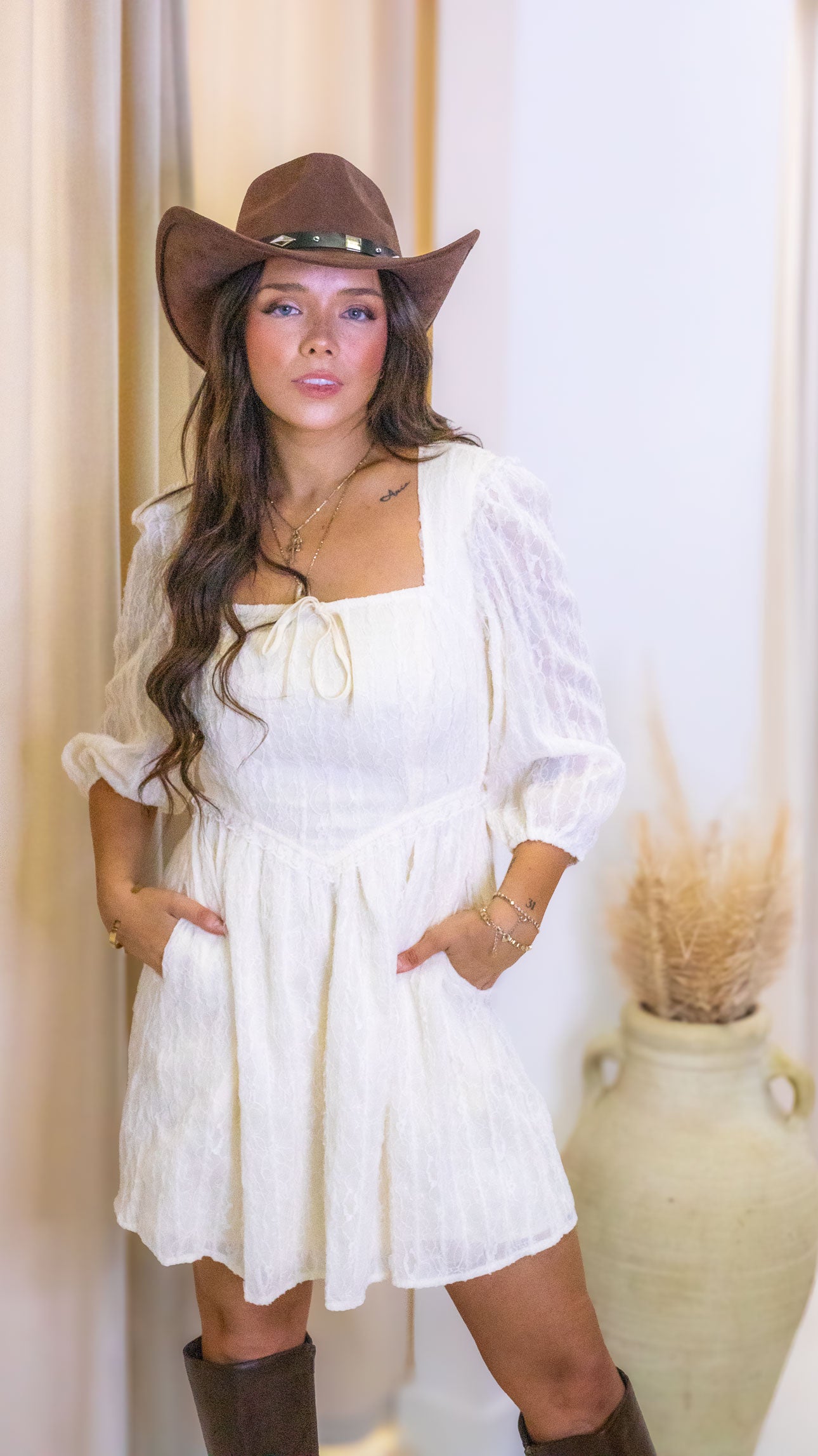 FIORA TEXTURED LACE DRESS (IVORY)