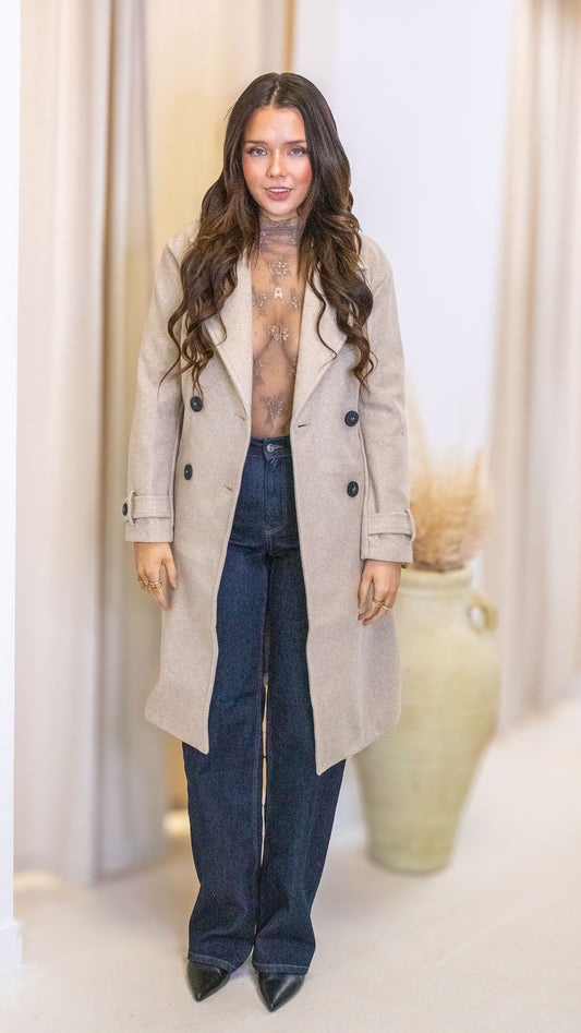 DARYN DOUBLE BREASED WRAP COAT | OATMEAL