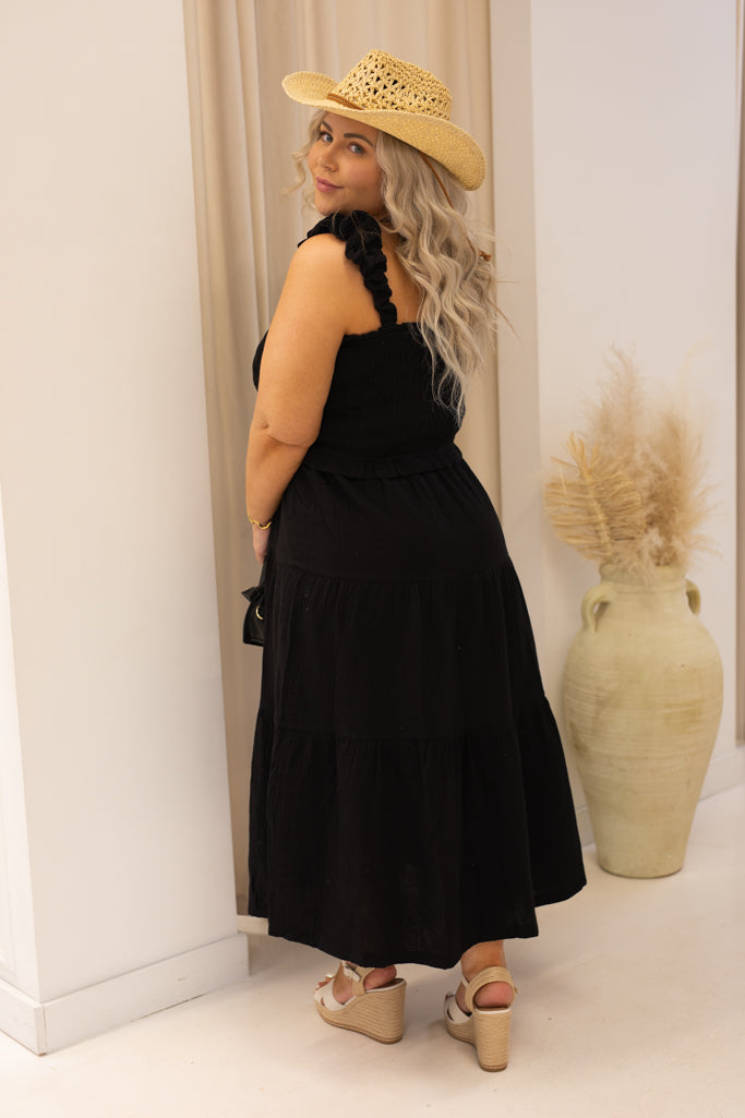 NEW KIMBERLY RUFFLED MIDI DRESS | + CURVY (BLACK)
