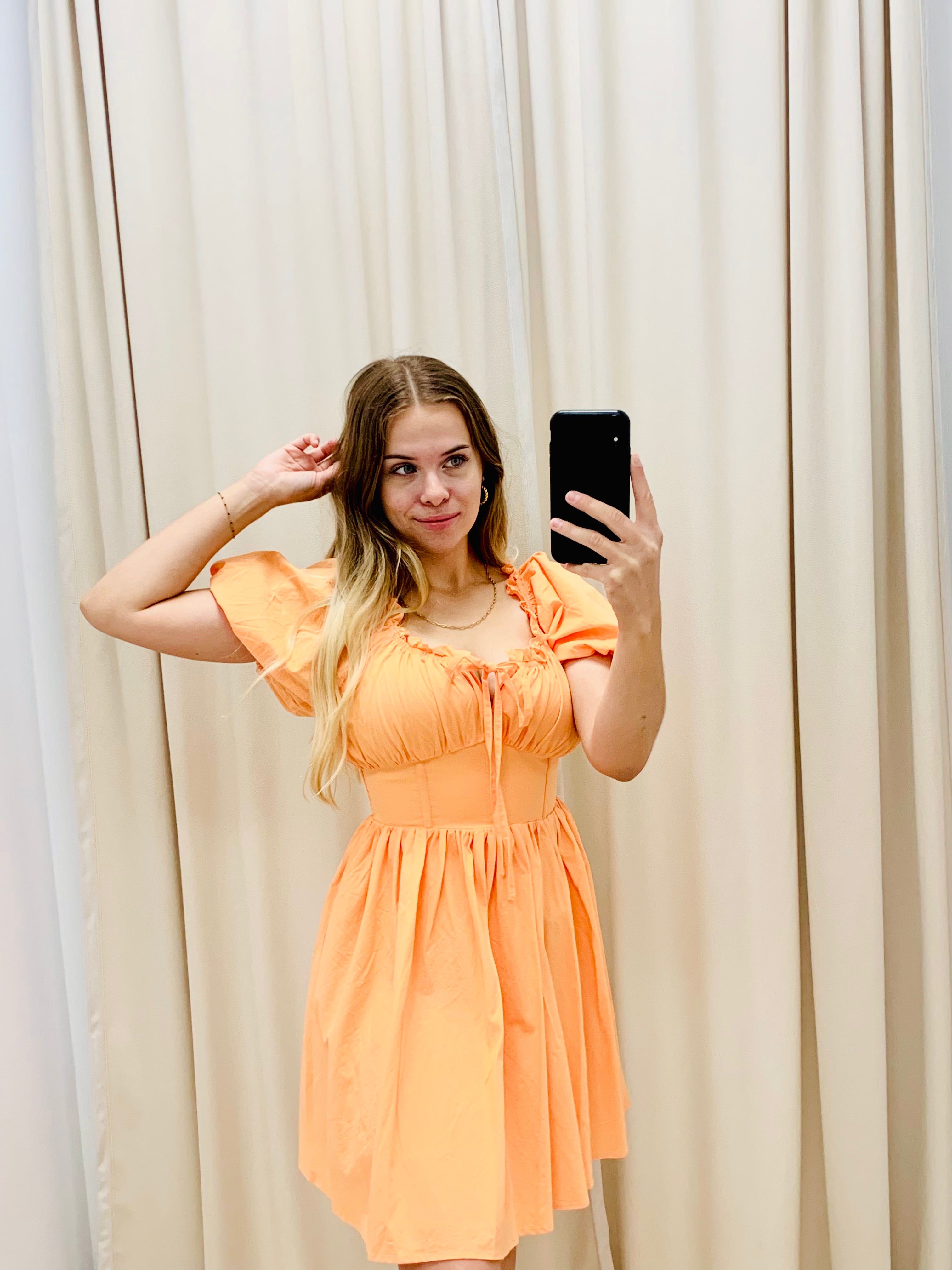 NEW POPPY MINI BABYDOLL CORSET DRESS (APRICOT)