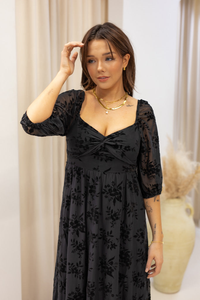 NEW BRANDI VELVET MIDI DRESS (BLACK)