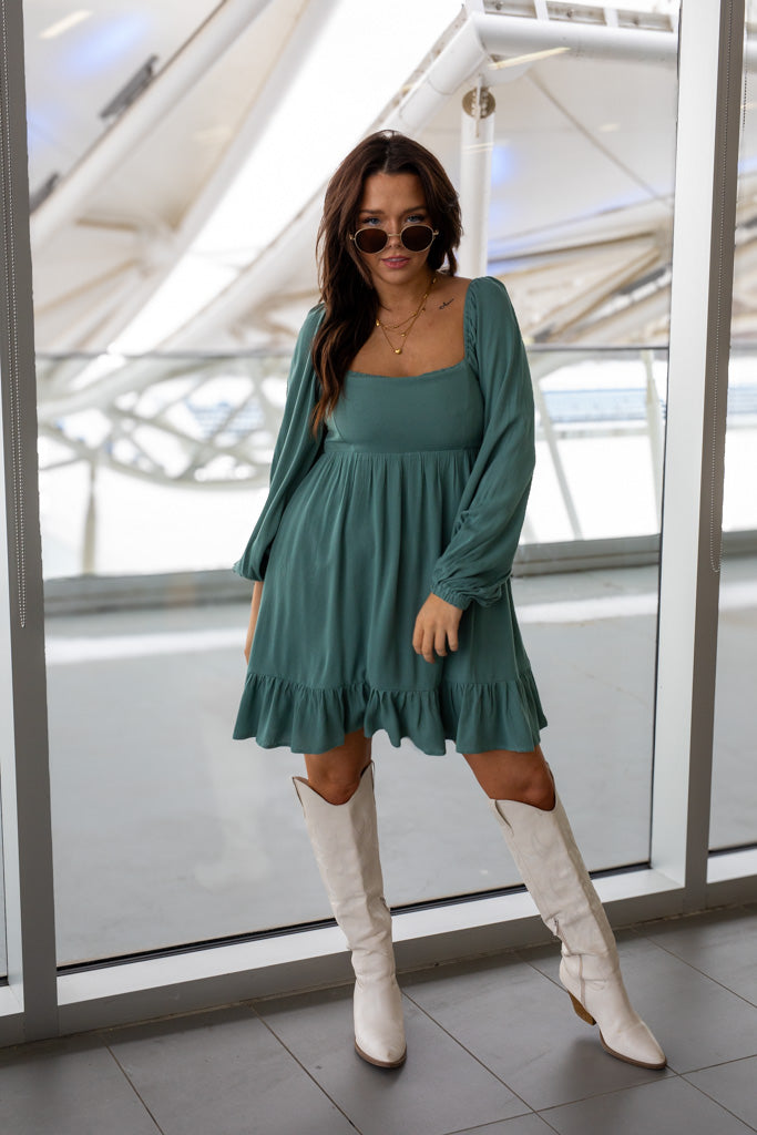 NEW TAYA BABYDOLL MINI DRESS (SAGE GREEN) | BEST SELLER